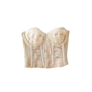 Cream Vintage Lace Bustier Floral Mesh Corset Top Coquette Festival Romance